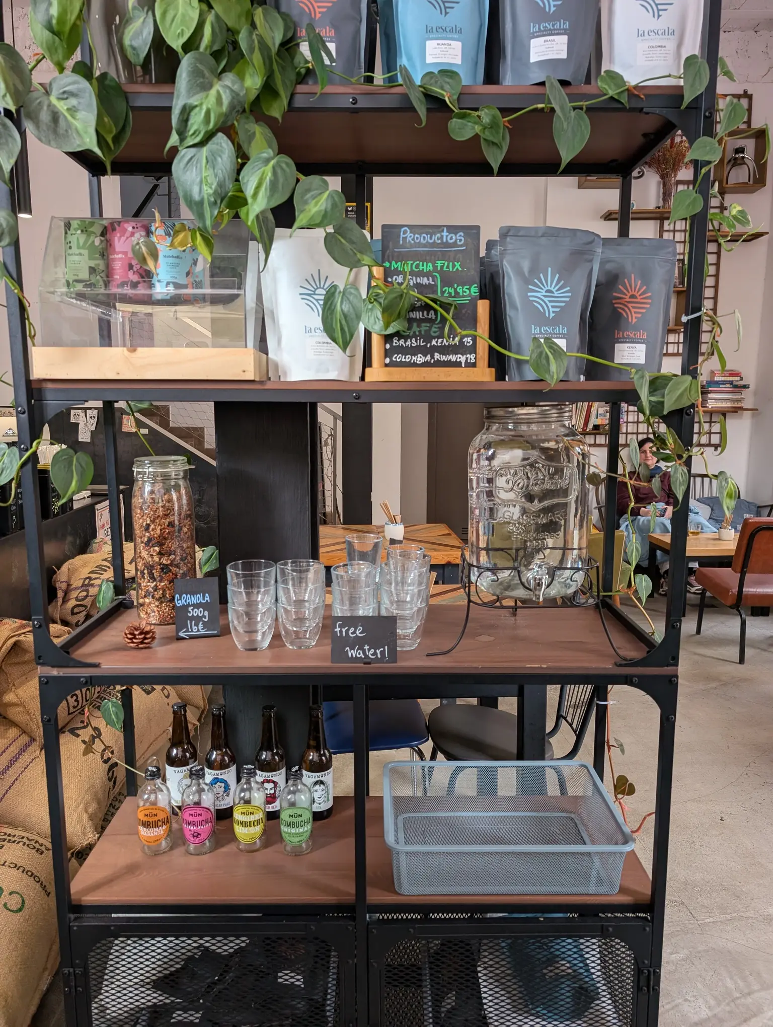 A rack by the counter